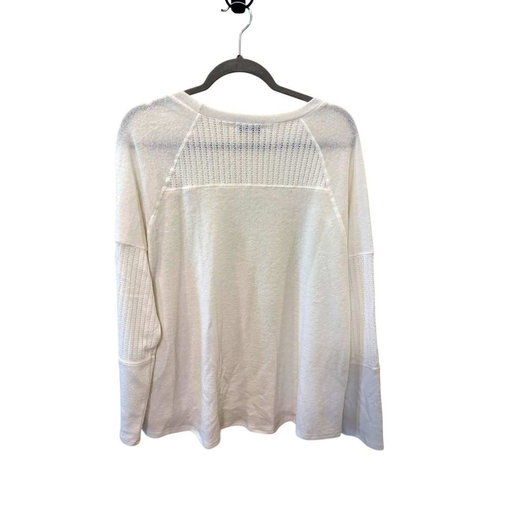 Gilli Womens XL Cream White Pointelle Knit Accent Long Sleeve Relaxed Top USA